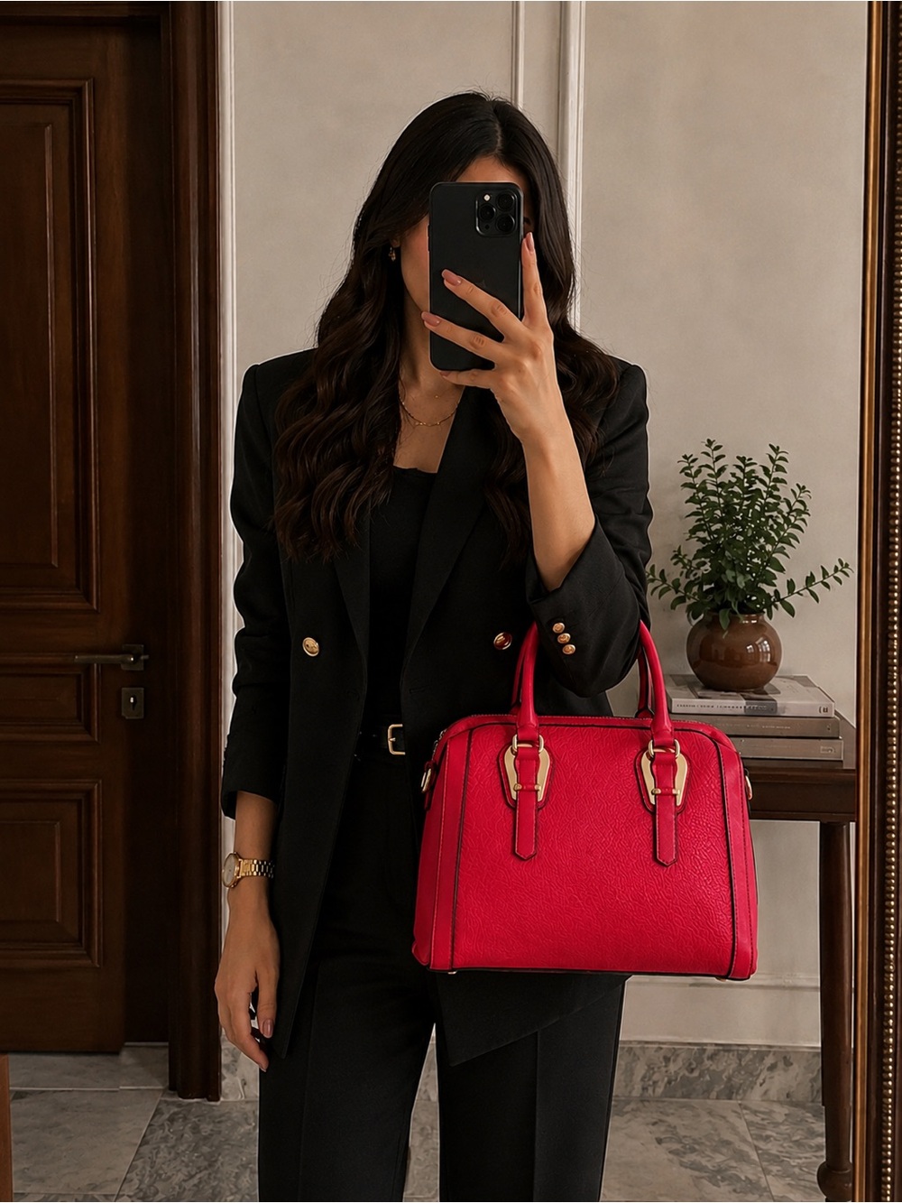Classic Structured Tote Bag in Red